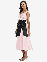 Side View Thumbnail - Ballet Pink & Black Off-the-Shoulder Bow-Waist Midi Dress with Pockets