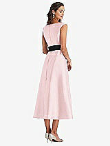 Rear View Thumbnail - Ballet Pink & Black Off-the-Shoulder Bow-Waist Midi Dress with Pockets