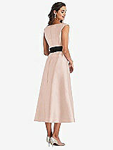 Rear View Thumbnail - Cameo & Black Off-the-Shoulder Bow-Waist Midi Dress with Pockets