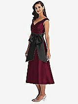 Side View Thumbnail - Cabernet & Black Off-the-Shoulder Bow-Waist Midi Dress with Pockets
