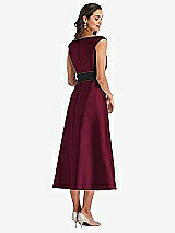 Rear View Thumbnail - Cabernet & Black Off-the-Shoulder Bow-Waist Midi Dress with Pockets