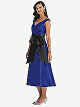 Side View Thumbnail - Cobalt Blue & Black Off-the-Shoulder Bow-Waist Midi Dress with Pockets