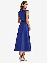 Rear View Thumbnail - Cobalt Blue & Black Off-the-Shoulder Bow-Waist Midi Dress with Pockets