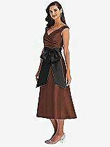 Side View Thumbnail - Cognac & Black Off-the-Shoulder Bow-Waist Midi Dress with Pockets