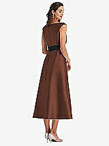 Rear View Thumbnail - Cognac & Black Off-the-Shoulder Bow-Waist Midi Dress with Pockets