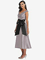 Side View Thumbnail - Cashmere Gray & Black Off-the-Shoulder Bow-Waist Midi Dress with Pockets