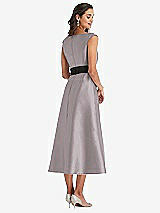 Rear View Thumbnail - Cashmere Gray & Black Off-the-Shoulder Bow-Waist Midi Dress with Pockets