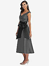 Side View Thumbnail - Gunmetal & Black Off-the-Shoulder Bow-Waist Midi Dress with Pockets