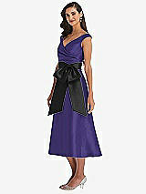 Side View Thumbnail - Grape & Black Off-the-Shoulder Bow-Waist Midi Dress with Pockets