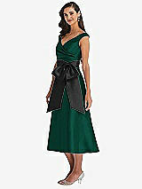 Side View Thumbnail - Hunter Green & Black Off-the-Shoulder Bow-Waist Midi Dress with Pockets
