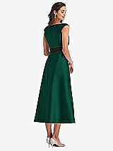 Rear View Thumbnail - Hunter Green & Black Off-the-Shoulder Bow-Waist Midi Dress with Pockets