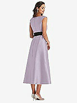 Rear View Thumbnail - Lilac Haze & Black Off-the-Shoulder Bow-Waist Midi Dress with Pockets