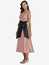 Side View Thumbnail - Neu Nude & Black Off-the-Shoulder Bow-Waist Midi Dress with Pockets