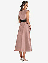 Rear View Thumbnail - Neu Nude & Black Off-the-Shoulder Bow-Waist Midi Dress with Pockets