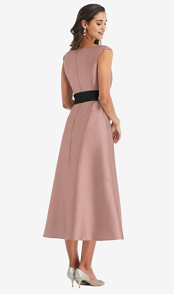 Back View - Neu Nude & Black Off-the-Shoulder Bow-Waist Midi Dress with Pockets