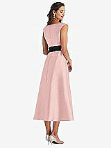 Rear View Thumbnail - Rose - PANTONE Rose Quartz & Black Off-the-Shoulder Bow-Waist Midi Dress with Pockets
