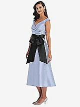 Side View Thumbnail - Sky Blue & Black Off-the-Shoulder Bow-Waist Midi Dress with Pockets