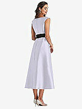 Rear View Thumbnail - Silver Dove & Black Off-the-Shoulder Bow-Waist Midi Dress with Pockets