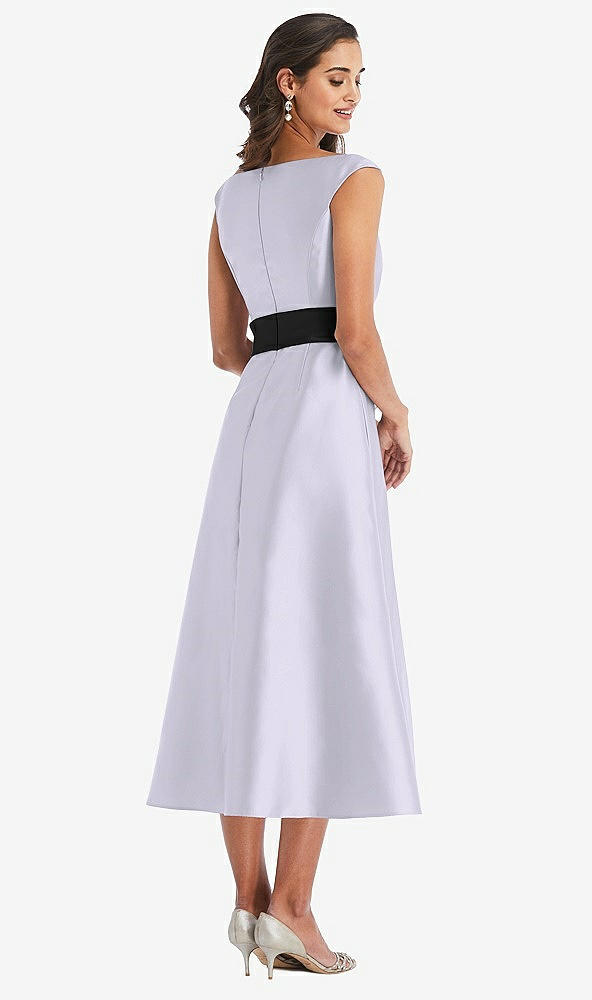 Back View - Silver Dove & Black Off-the-Shoulder Bow-Waist Midi Dress with Pockets