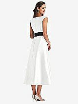 Rear View Thumbnail - White & Black Off-the-Shoulder Bow-Waist Midi Dress with Pockets