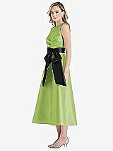 Side View Thumbnail - Mojito & Black High-Neck Bow-Waist Midi Dress with Pockets