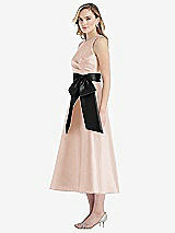 Side View Thumbnail - Cameo & Black High-Neck Bow-Waist Midi Dress with Pockets