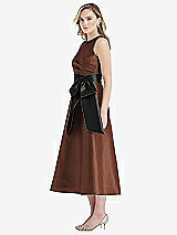 Side View Thumbnail - Cognac & Black High-Neck Bow-Waist Midi Dress with Pockets