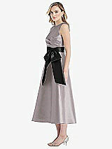 Side View Thumbnail - Cashmere Gray & Black High-Neck Bow-Waist Midi Dress with Pockets