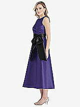 Side View Thumbnail - Grape & Black High-Neck Bow-Waist Midi Dress with Pockets