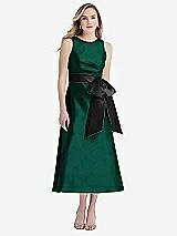 Front View Thumbnail - Hunter Green & Black High-Neck Bow-Waist Midi Dress with Pockets