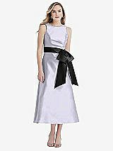 Front View Thumbnail - Silver Dove & Black High-Neck Bow-Waist Midi Dress with Pockets