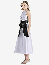 Side View Thumbnail - Silver Dove & Black High-Neck Bow-Waist Midi Dress with Pockets