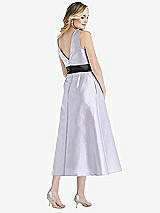 Rear View Thumbnail - Silver Dove & Black High-Neck Bow-Waist Midi Dress with Pockets
