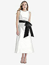 Front View Thumbnail - White & Black High-Neck Bow-Waist Midi Dress with Pockets