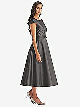 Front View Thumbnail - Caviar Gray Puff Sleeve Bow-Waist Full Skirt Satin Midi Dress