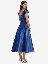 Rear View Thumbnail - Classic Blue Puff Sleeve Bow-Waist Full Skirt Satin Midi Dress