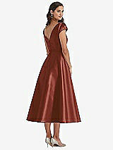 Rear View Thumbnail - Auburn Moon Puff Sleeve Bow-Waist Full Skirt Satin Midi Dress