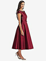 Front View Thumbnail - Burgundy Puff Sleeve Bow-Waist Full Skirt Satin Midi Dress
