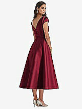 Rear View Thumbnail - Burgundy Puff Sleeve Bow-Waist Full Skirt Satin Midi Dress
