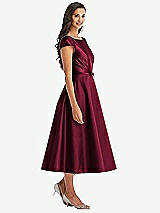 Front View Thumbnail - Cabernet Puff Sleeve Bow-Waist Full Skirt Satin Midi Dress