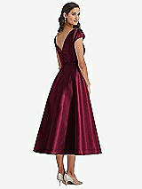 Rear View Thumbnail - Cabernet Puff Sleeve Bow-Waist Full Skirt Satin Midi Dress