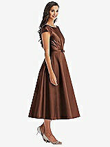 Front View Thumbnail - Cognac Puff Sleeve Bow-Waist Full Skirt Satin Midi Dress