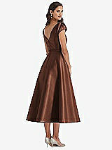 Rear View Thumbnail - Cognac Puff Sleeve Bow-Waist Full Skirt Satin Midi Dress