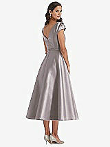 Rear View Thumbnail - Cashmere Gray Puff Sleeve Bow-Waist Full Skirt Satin Midi Dress