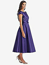 Front View Thumbnail - Grape Puff Sleeve Bow-Waist Full Skirt Satin Midi Dress