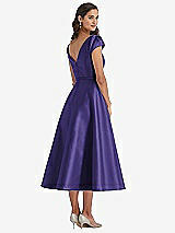 Rear View Thumbnail - Grape Puff Sleeve Bow-Waist Full Skirt Satin Midi Dress
