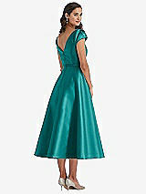 Rear View Thumbnail - Jade Puff Sleeve Bow-Waist Full Skirt Satin Midi Dress