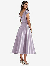 Rear View Thumbnail - Lilac Haze Puff Sleeve Bow-Waist Full Skirt Satin Midi Dress