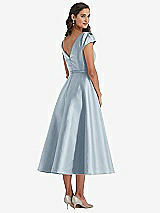 Rear View Thumbnail - Mist Puff Sleeve Bow-Waist Full Skirt Satin Midi Dress