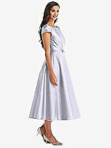 Front View Thumbnail - Silver Dove Puff Sleeve Bow-Waist Full Skirt Satin Midi Dress